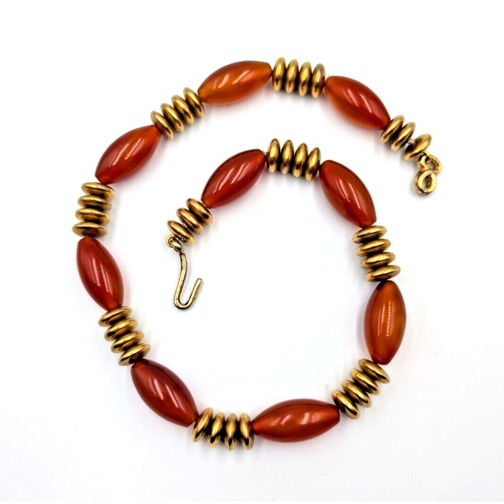 MMA Metropolitan Museum Of Art Sterling Vermeil 925 Carnelian Beaded Necklace